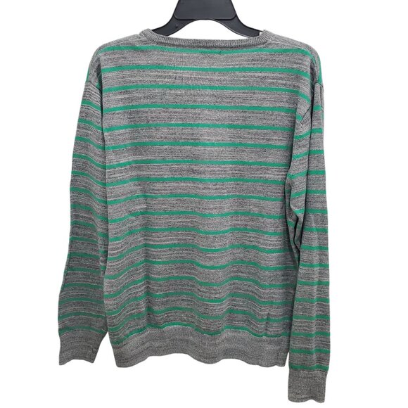 PD&C Men's Heather‎ Gray Bright Green Stripe Preppy Academia V-Neck Sweater Sz M - Picture 6 of 6